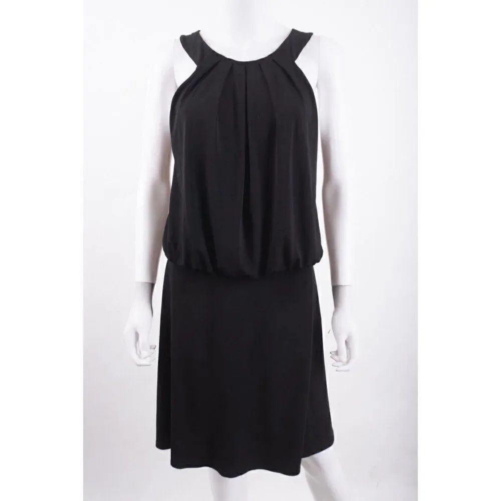 White House Black Market Womens Blouson Dress Black Sz 8 Sleeveless Knee length
